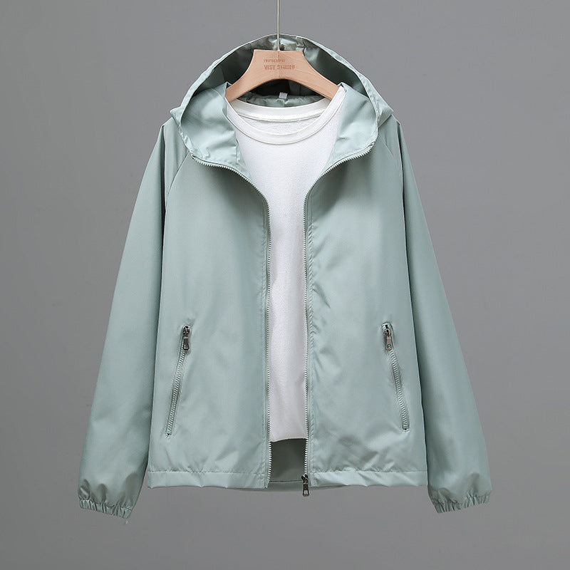 Women's Cropped Casual Loose Plus Size Hooded Thin Shell Jacket See size chart under “more details”