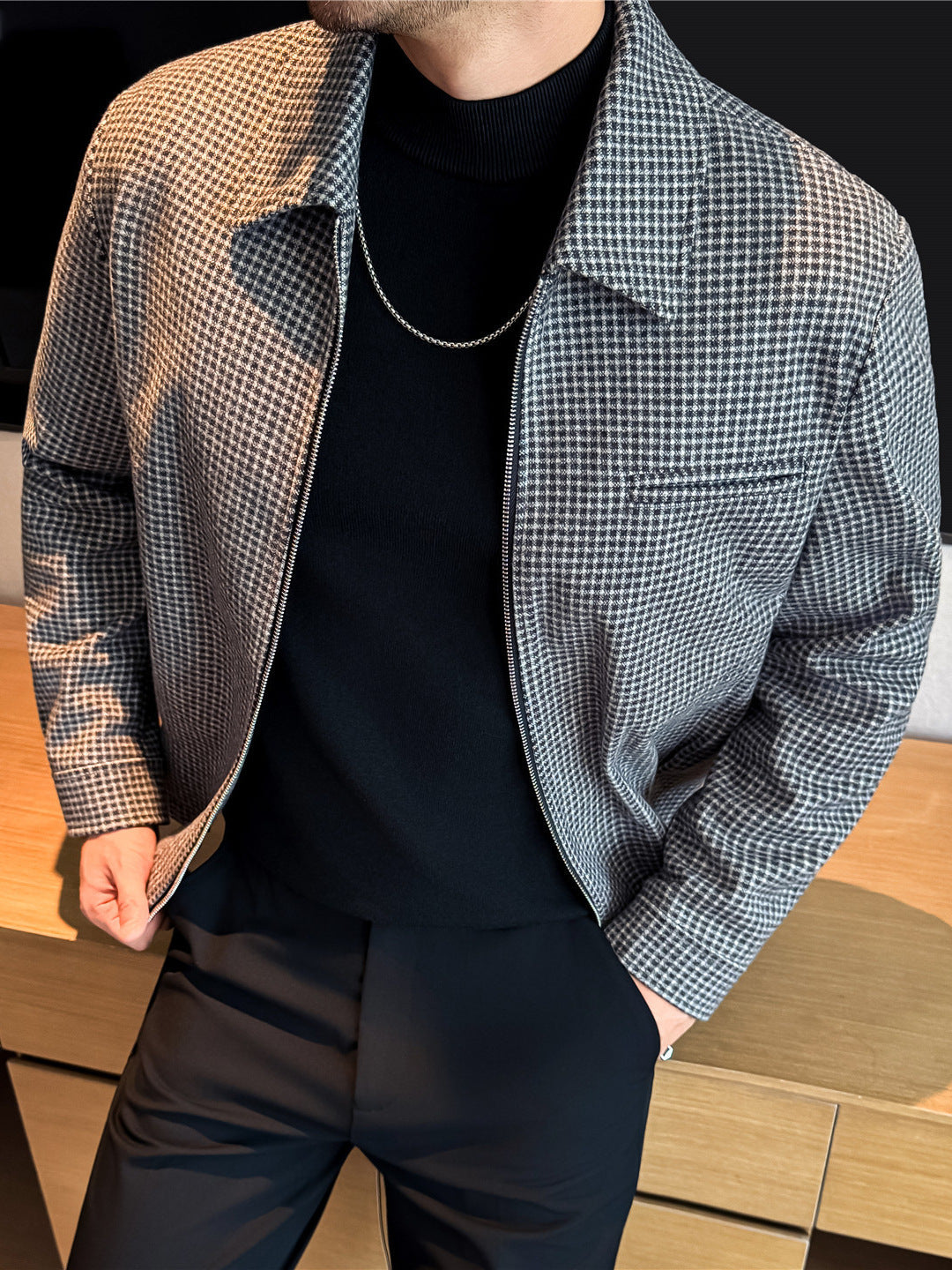 Fashionable Houndstooth Men's Wool Jacket