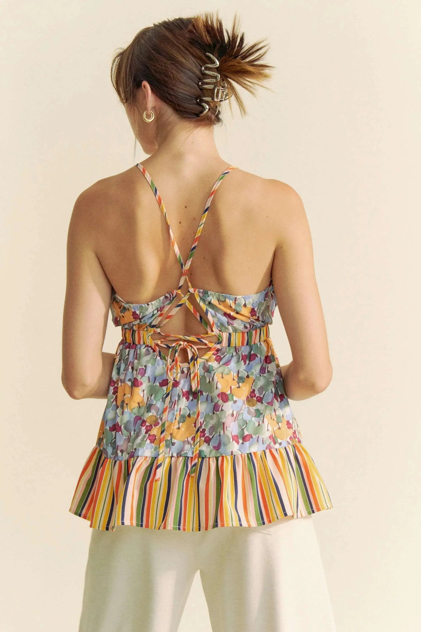 Women's Tank Top Tank Top - Floral Smocked Ruffle - Summer Casual Tie Back