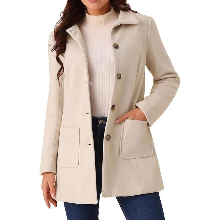 Double-breasted Long-sleeve Lapel Wool-lined Casual Coat