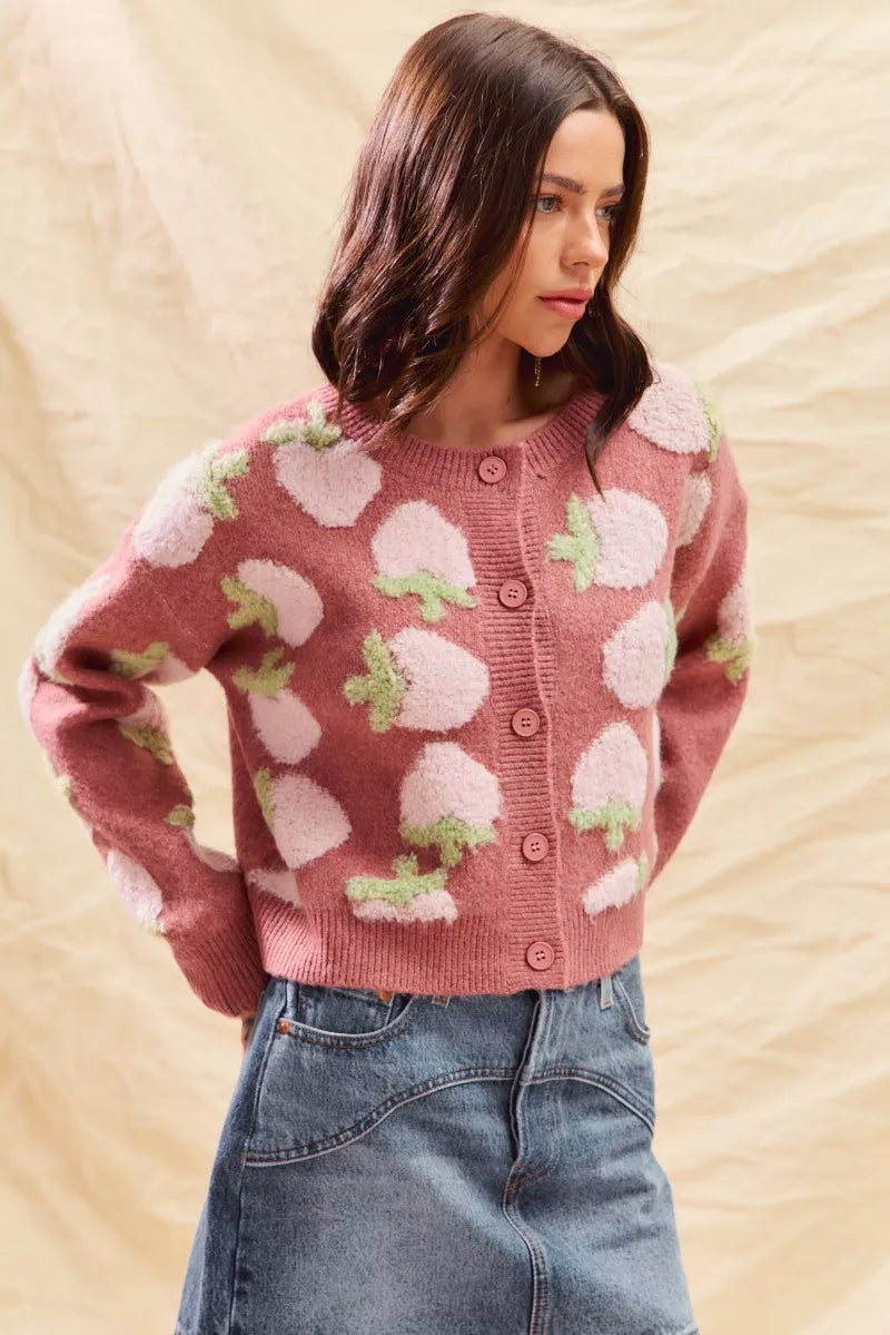 Cárdigan con botones y estampado de fresas de SO ME