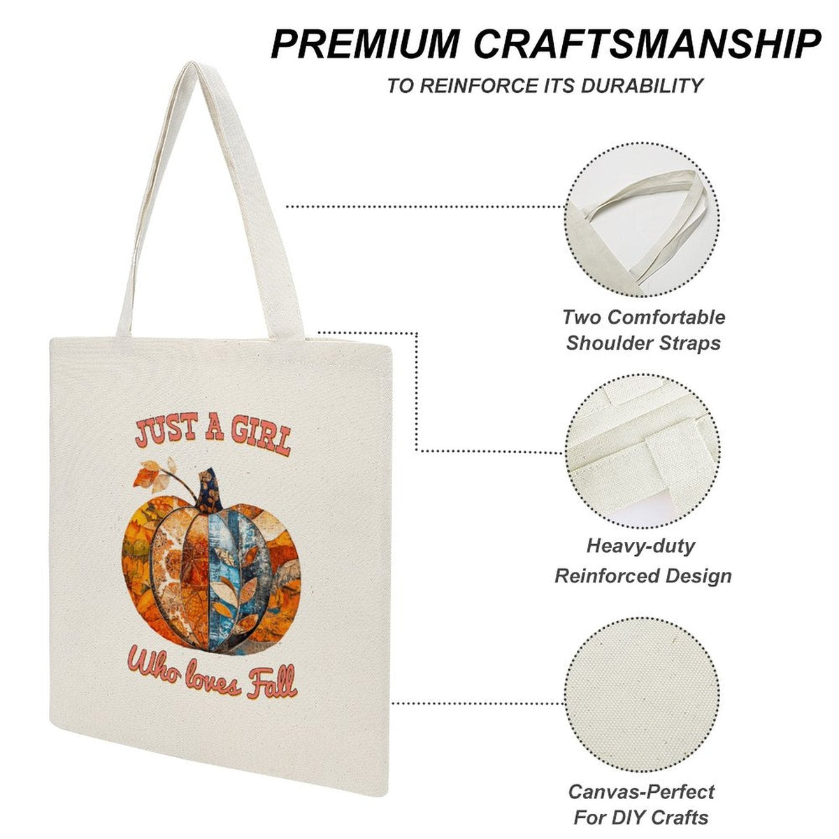 Just a Girl Who Loves Fall Pumpkins Canvas Tote Bag - 13.4" x 15.8"