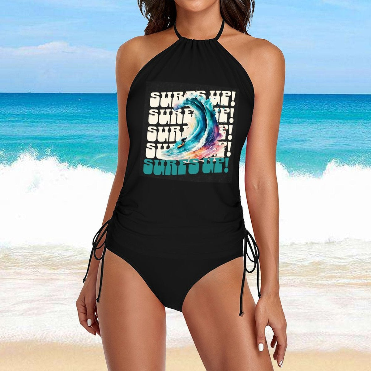 Surf's Up Halter Neck 2-Piece Swimsuit (Front Printing)