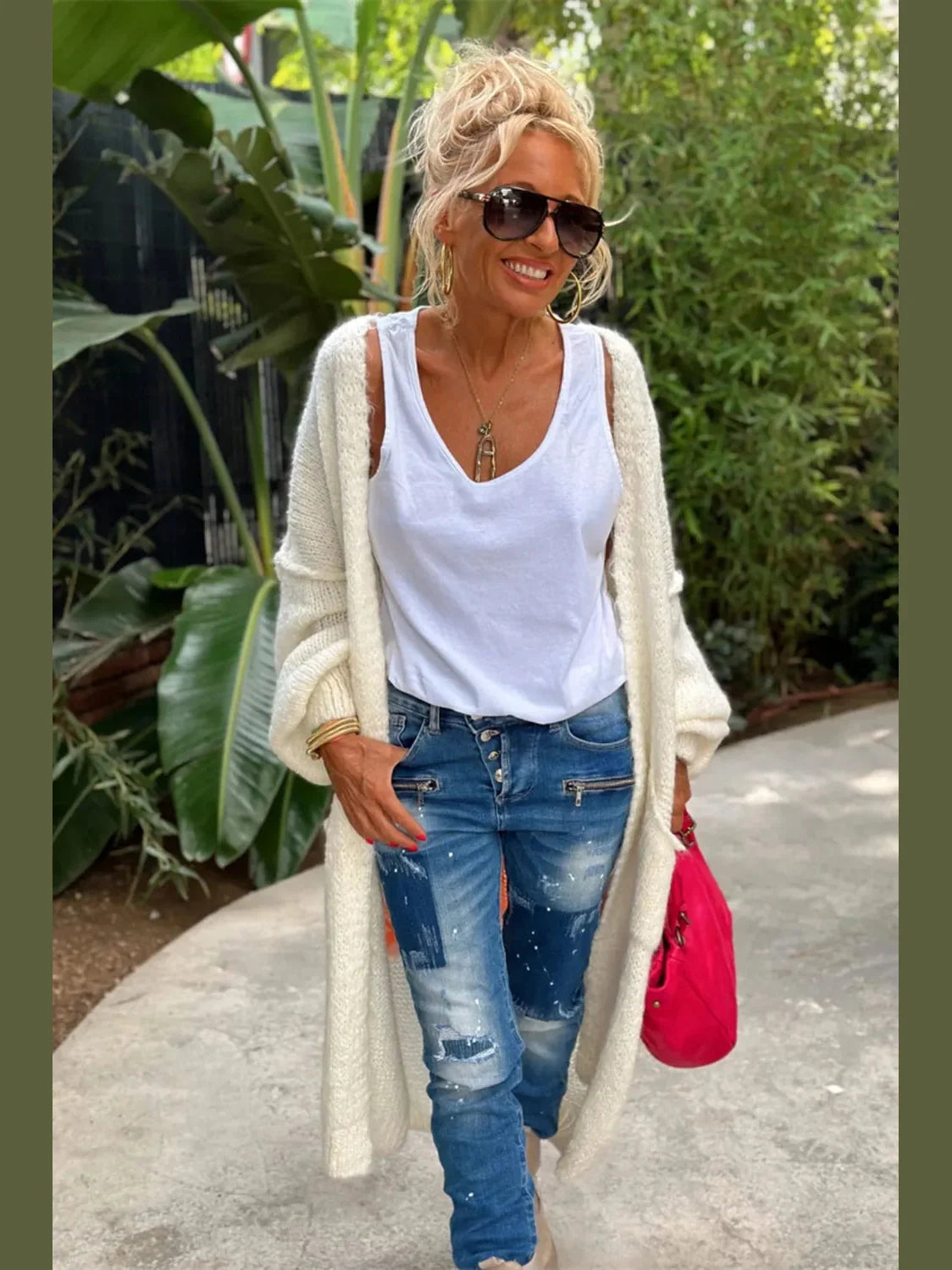 Letter Dropped Shoulder Long Sleeve Cardigan