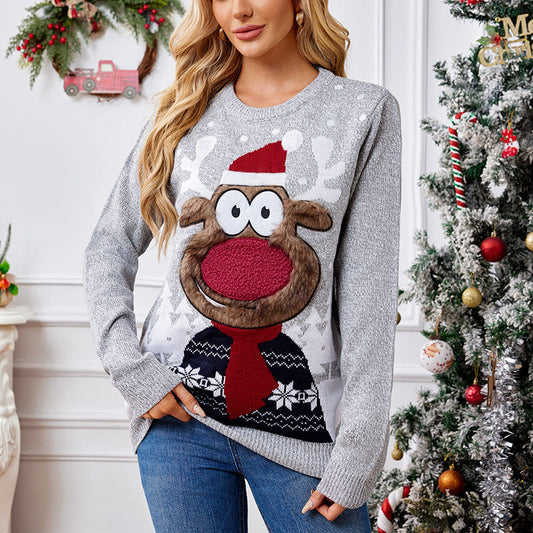 Suéter Navideño Holgado Informal Gris para Padres e Hijos
