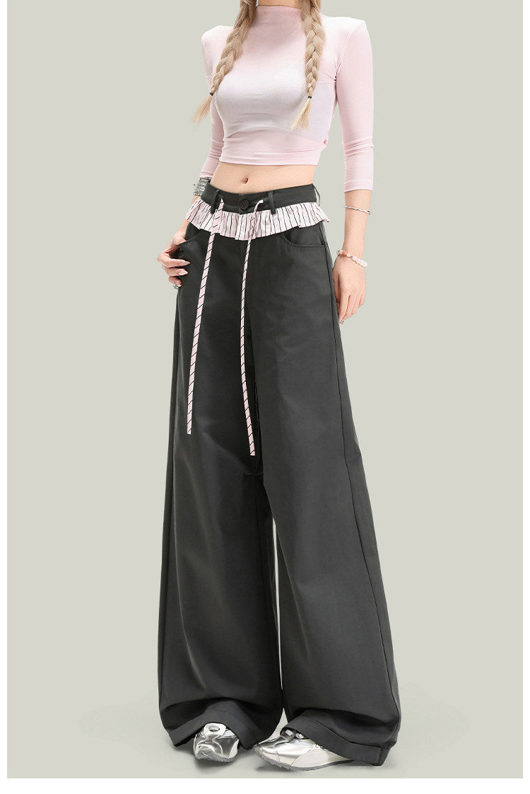 Pantalones casuales de mujer vintage con paneles de encaje