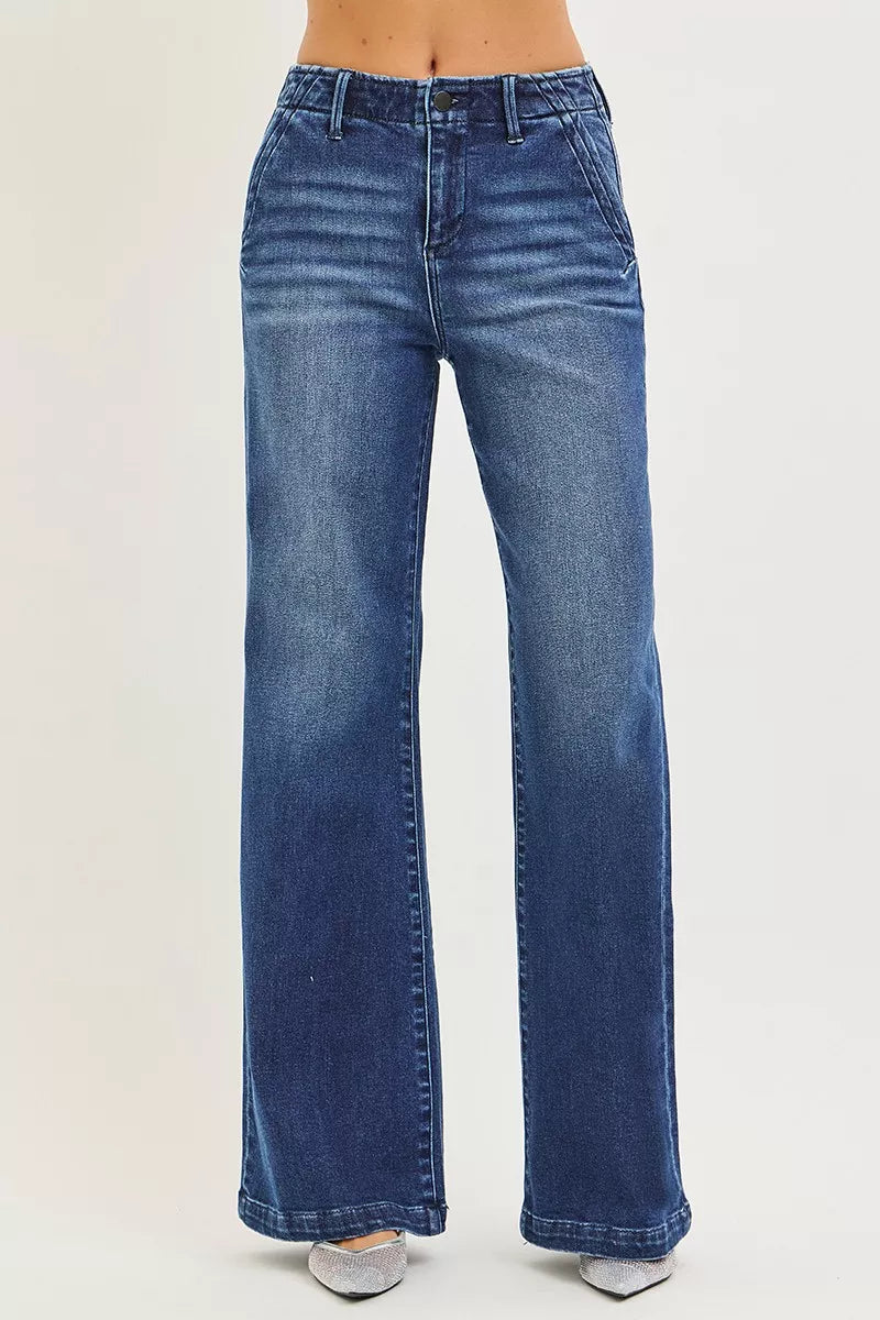 Pantalones Vaqueros Anchos de Tiro Alto RISEN con Bolsillos Inclinados