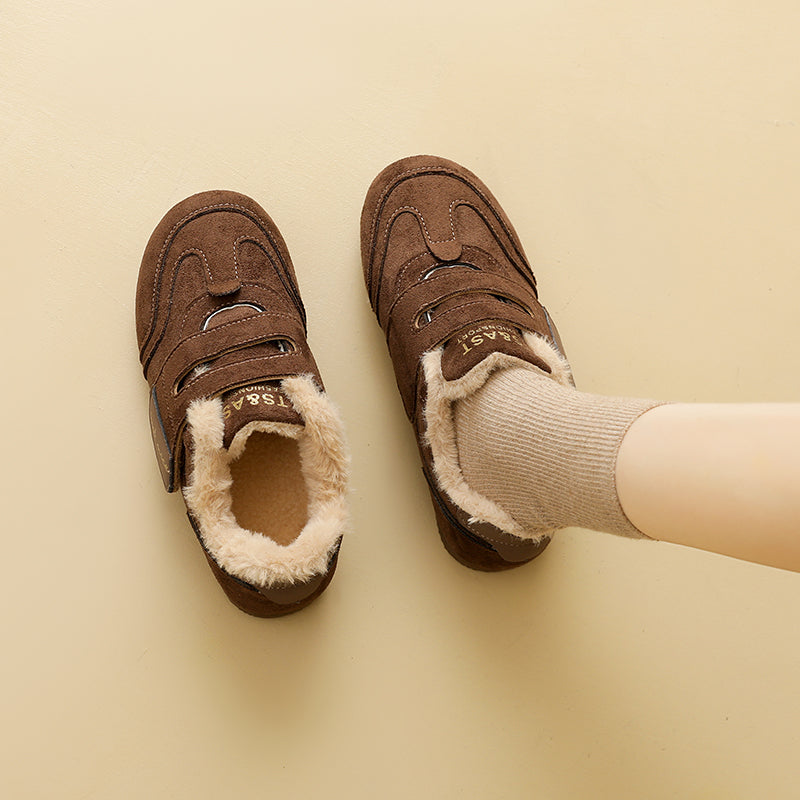 Fleece Lined Retro Sneakers Women 2026 Winter New Vintage Flat Sole Comfortable Running Shoes Fuzzy Plush Cotton Shoes