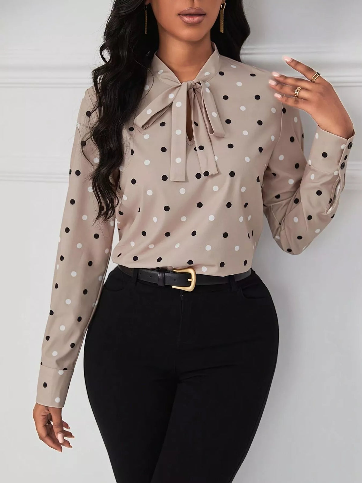 Polka Dot Tie Neck Blouse