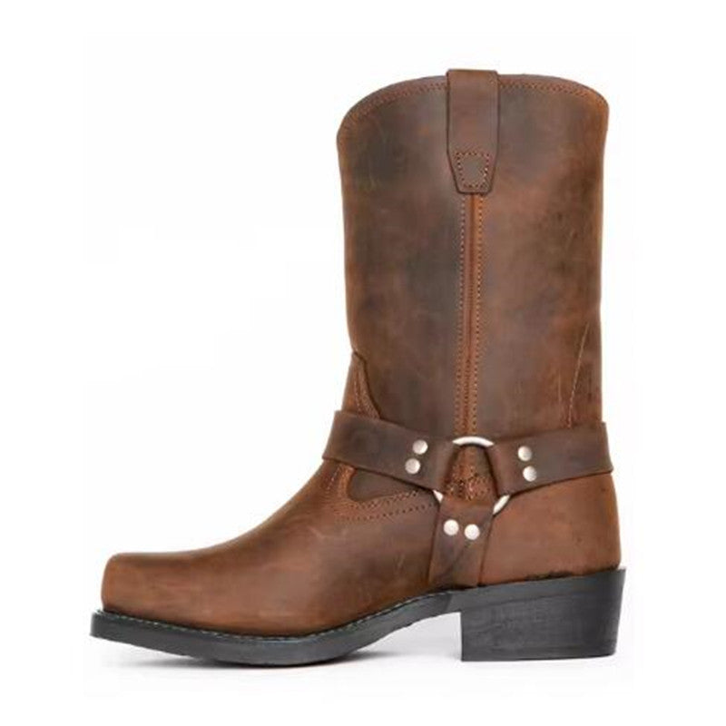 Men's Vintage Cowboy Boots with Buckle Detail