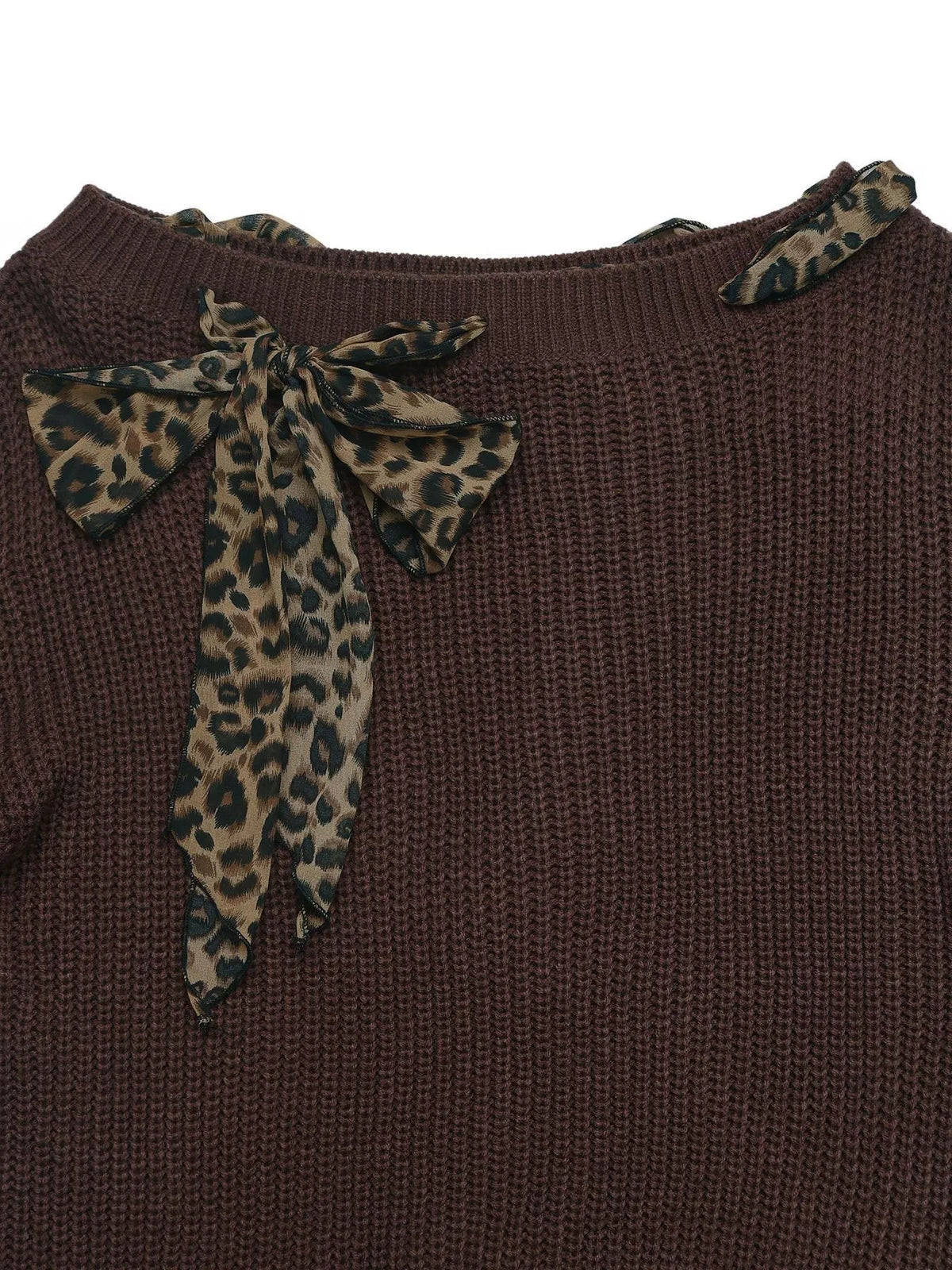 Leopard Bow Dropped Shoulder Sweater