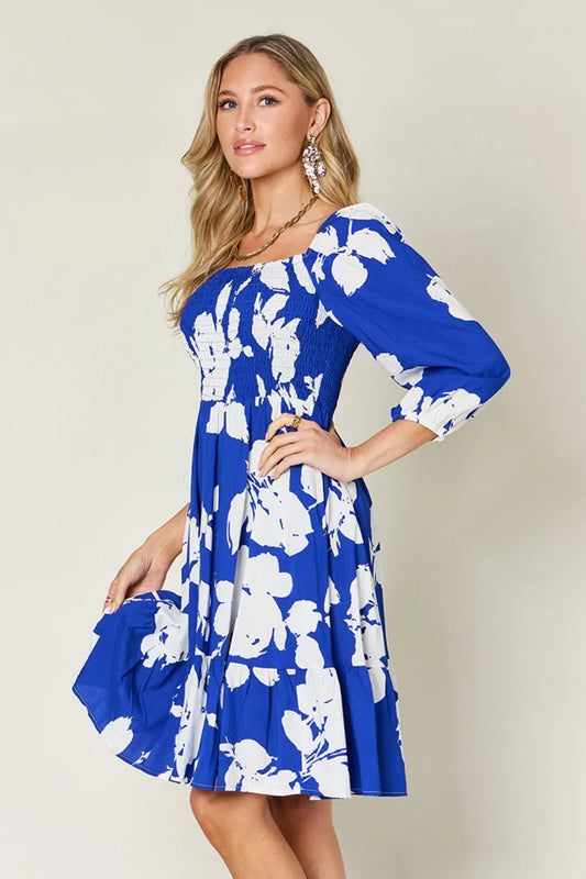 Vestido fruncido con dobladillo con volantes florales talla grande Double Take con bolsillos