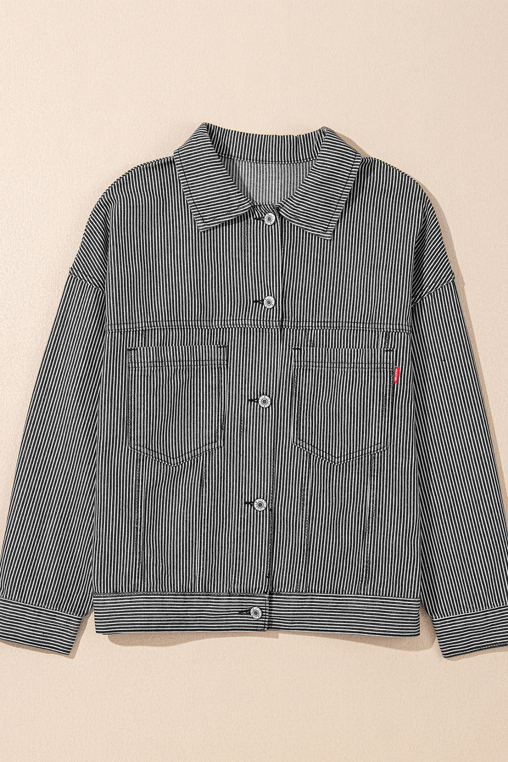 Chaqueta vaquera oversize con bolsillo, lavada a la piedra, a rayas azules