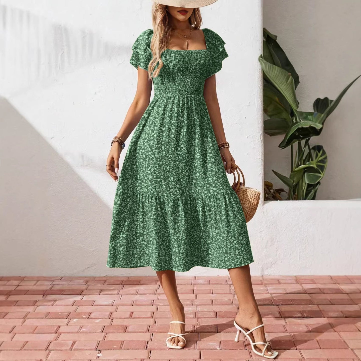 Vestido midi sin espalda talla grande – Elegante vestido de fiesta de verano plisado