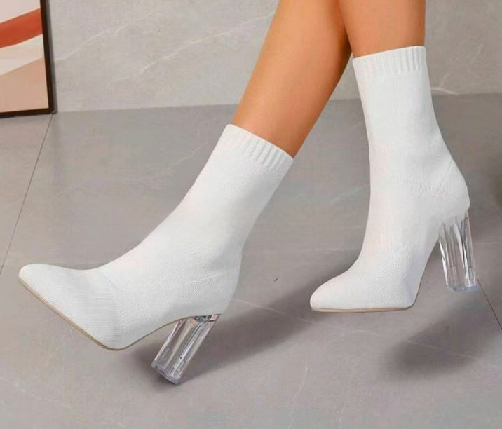 Botines de ante tejido con tacón grueso para mujer