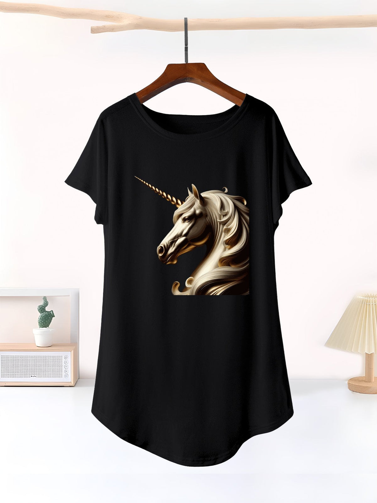 Golden Unicorn Casual Summer T-Shirt Dress for Women (Front Printing)