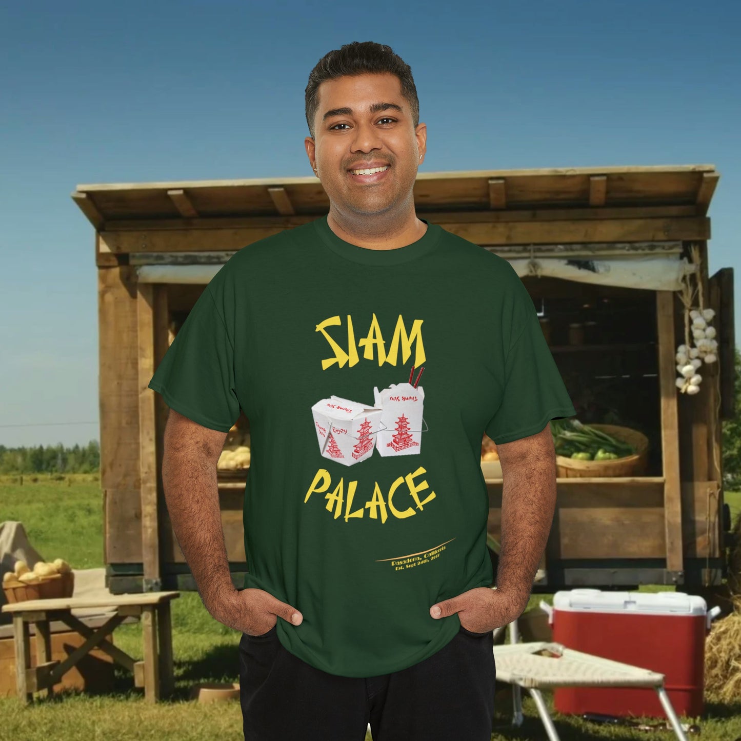 "DirkyThreadz Siam Palace T-Shirt - Bold Takeout Graphic Design in Black Cotton"
