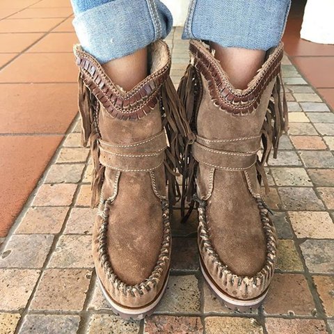 Women's Solid Color Tassel Ankle Boots