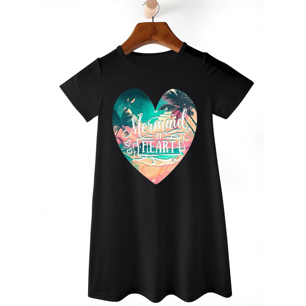 Girl's Mermaid at Heart Black Summer Dress (Front Printing)