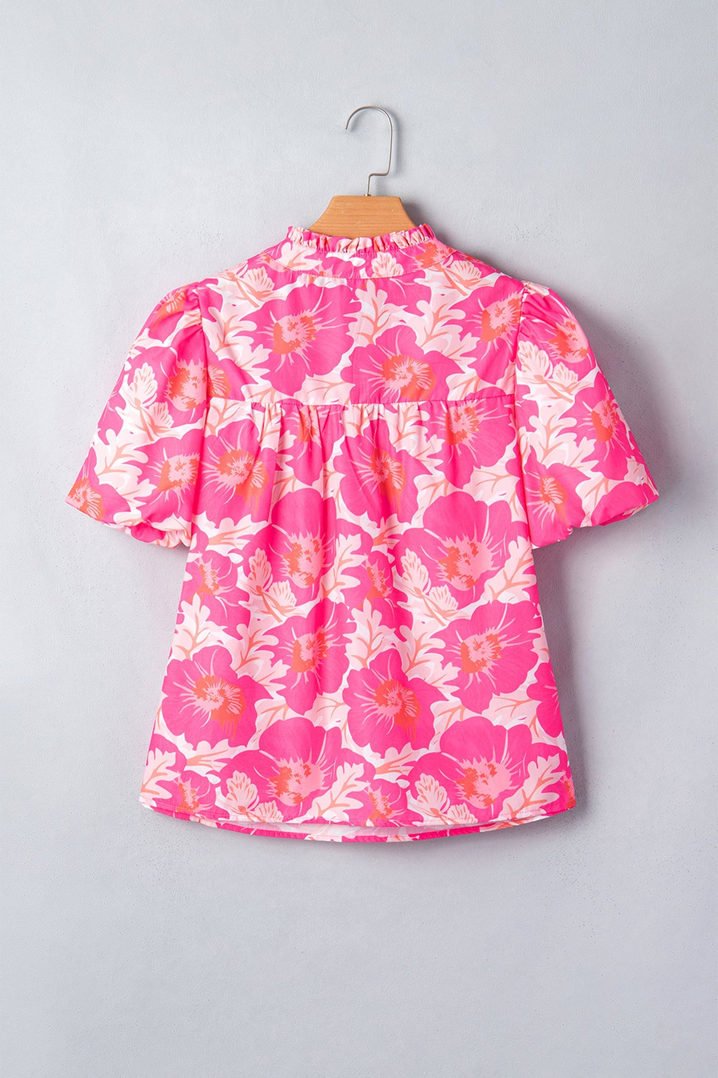 Yellow Short Bubble Sleeve Summer Floral Blouse