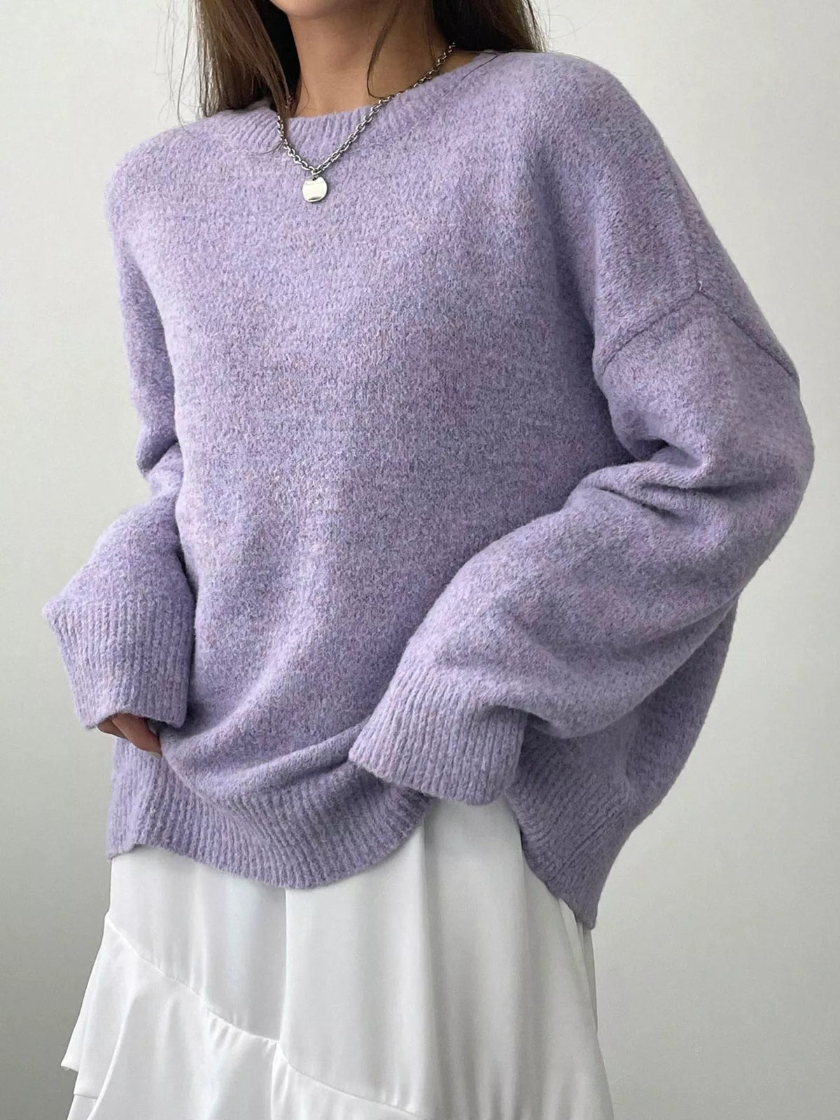 Full Size Cozy Knit Round Neck Oversized Sweater Plus Size