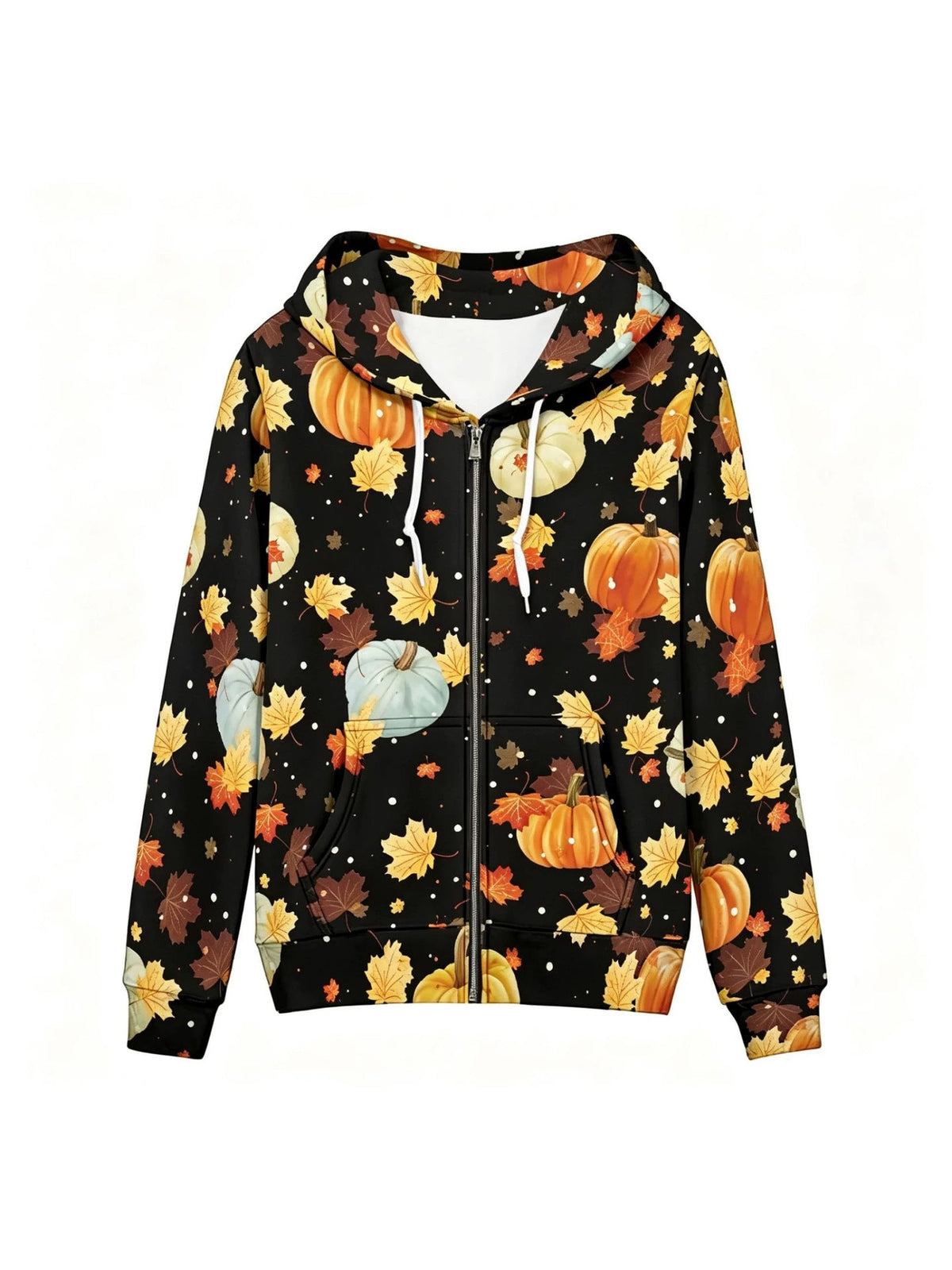 Western-style Halloween Printed Zip-up Hooded Sweatshirt For Women, Featuring A Dark, Sweet And Cool Style, Loose And Casual Long-sleeved Hoodie