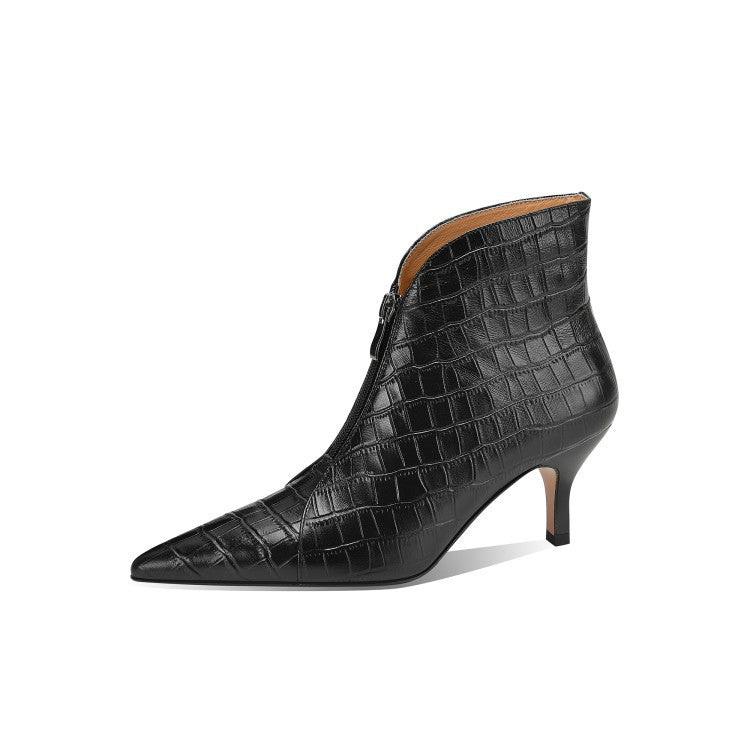 Croc-Embossed Pointed-Toe Stiletto Ankle Boots