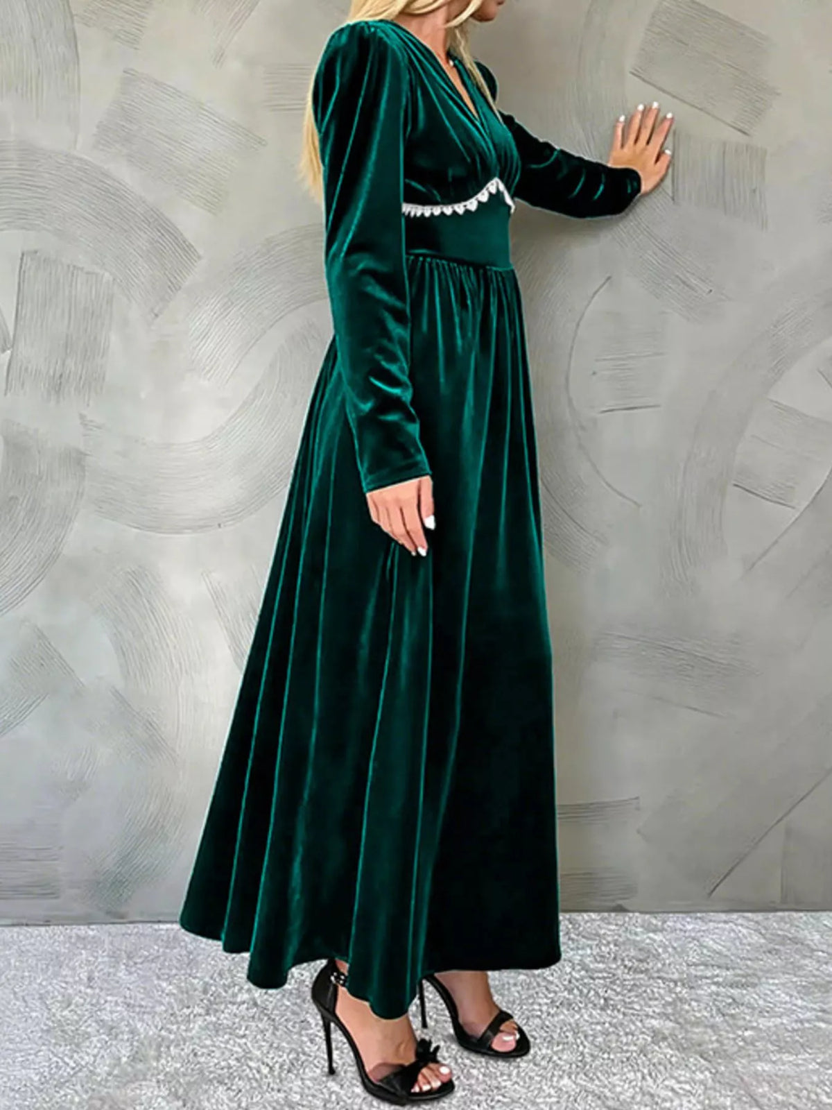 Velvet V-Neck Long Sleeve Maxi Dress