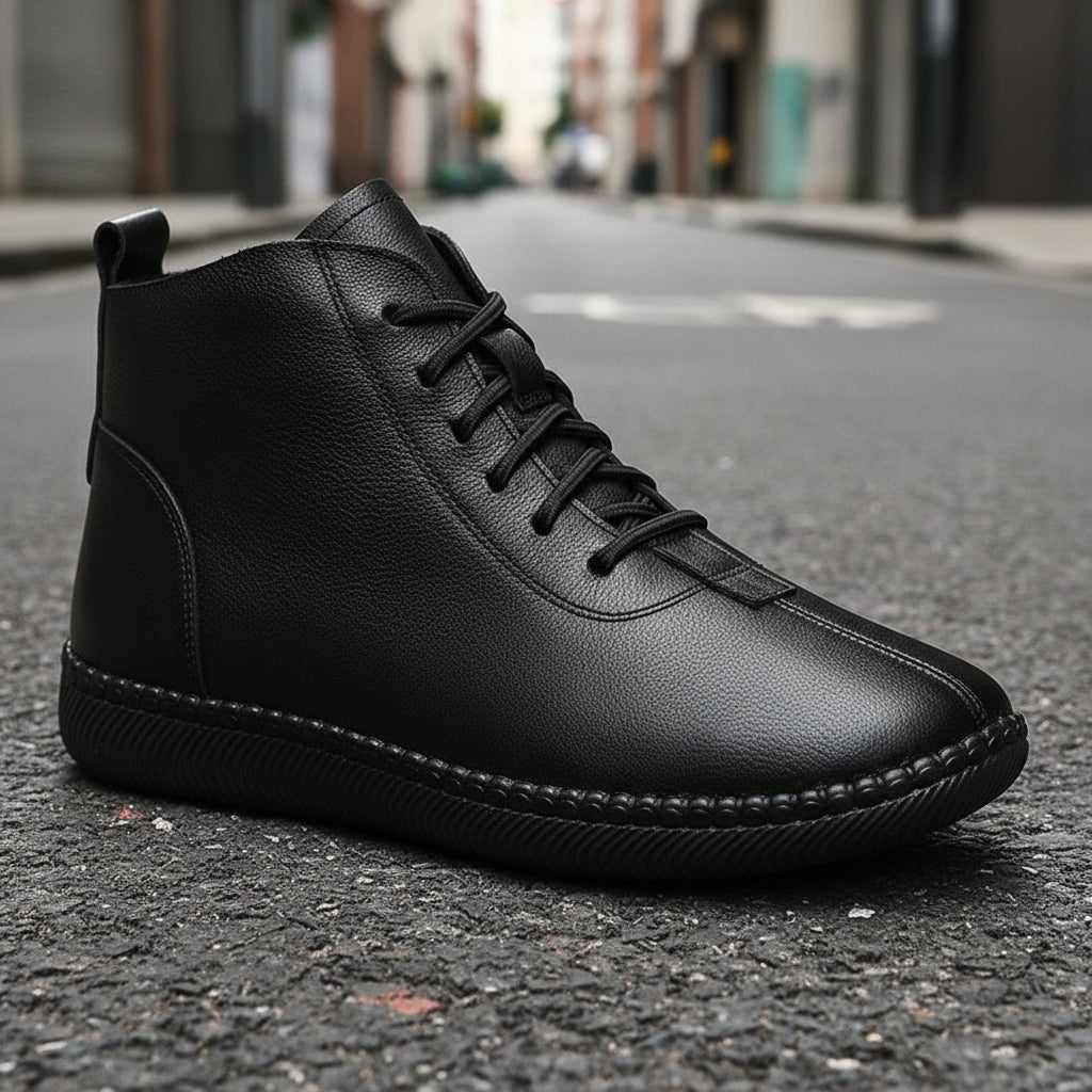 Botines planos de cuero genuino de suela blanda para mujer