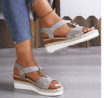 Women's Hemp Rope Wedge Peep Toe Sandals