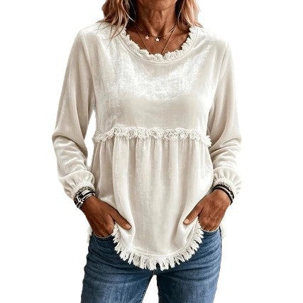 Fashionable Loose-Fit Lace-Patchwork Womens Top