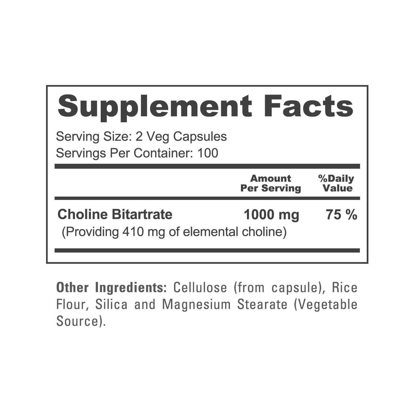 NusaPure Choline Bitartrate - Suitable for Vegetarian/Vegan, Non - GMO - 1000 mg 200 Capsules