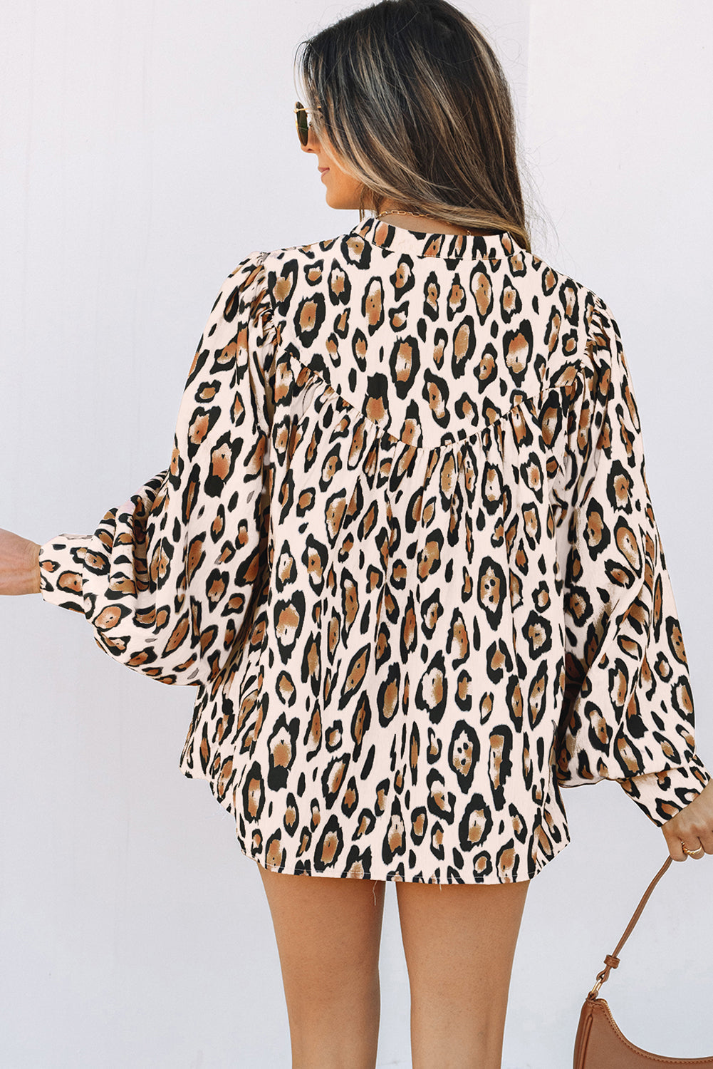 Camisa informal de manga globo y estampado de leopardo extragrande Jet Stream