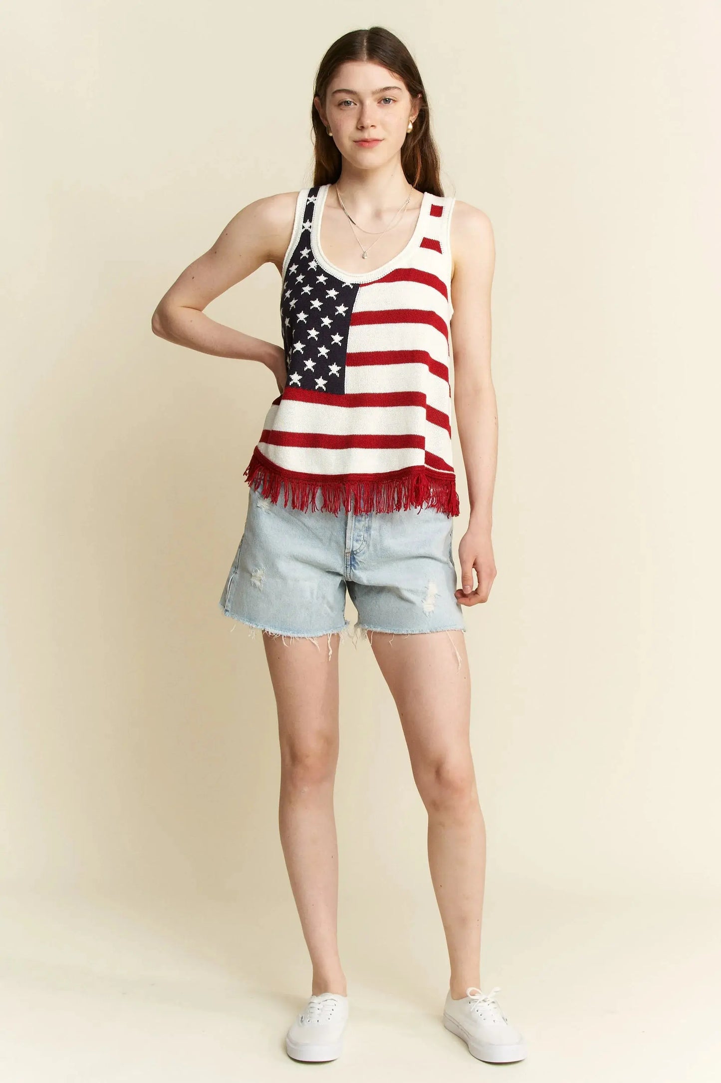 Women's Tank Top Tank Top - American Flag Fringe Plus Size - Women's Patriotic