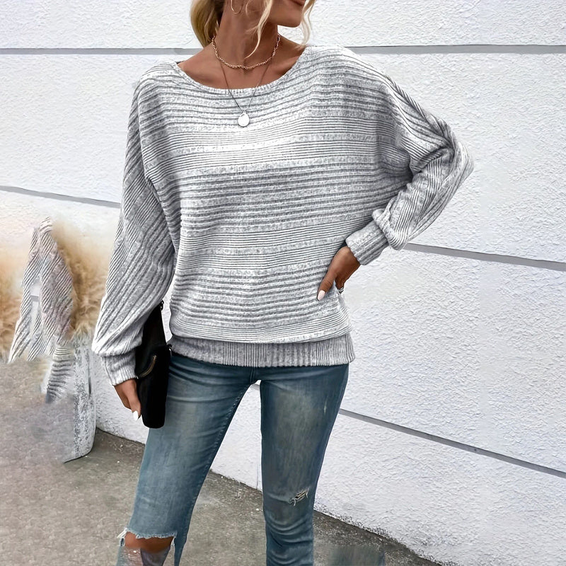 Suéter de manga larga con cuello redondo y textura para mujer