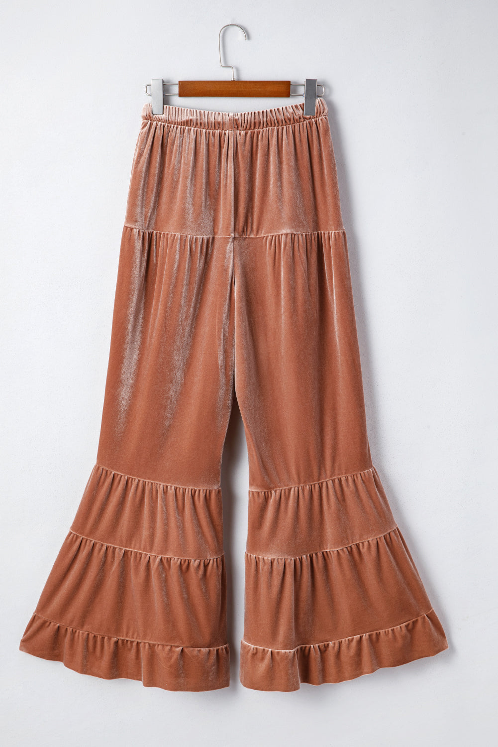 Straw Yellow Mineral Wash Lace-up High Waist Tiered Flared Pants