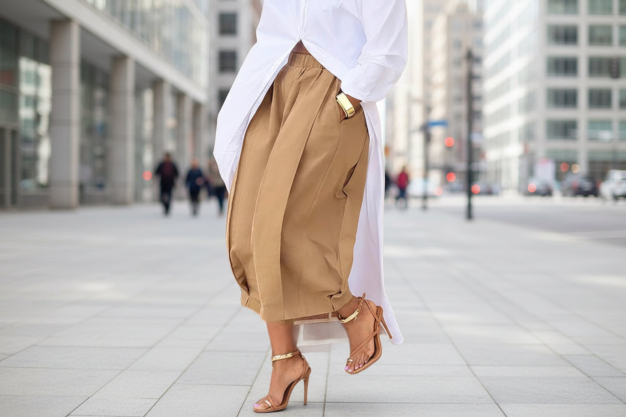 Pantalón Caprí Ancho de Algodón Liso para Mujer