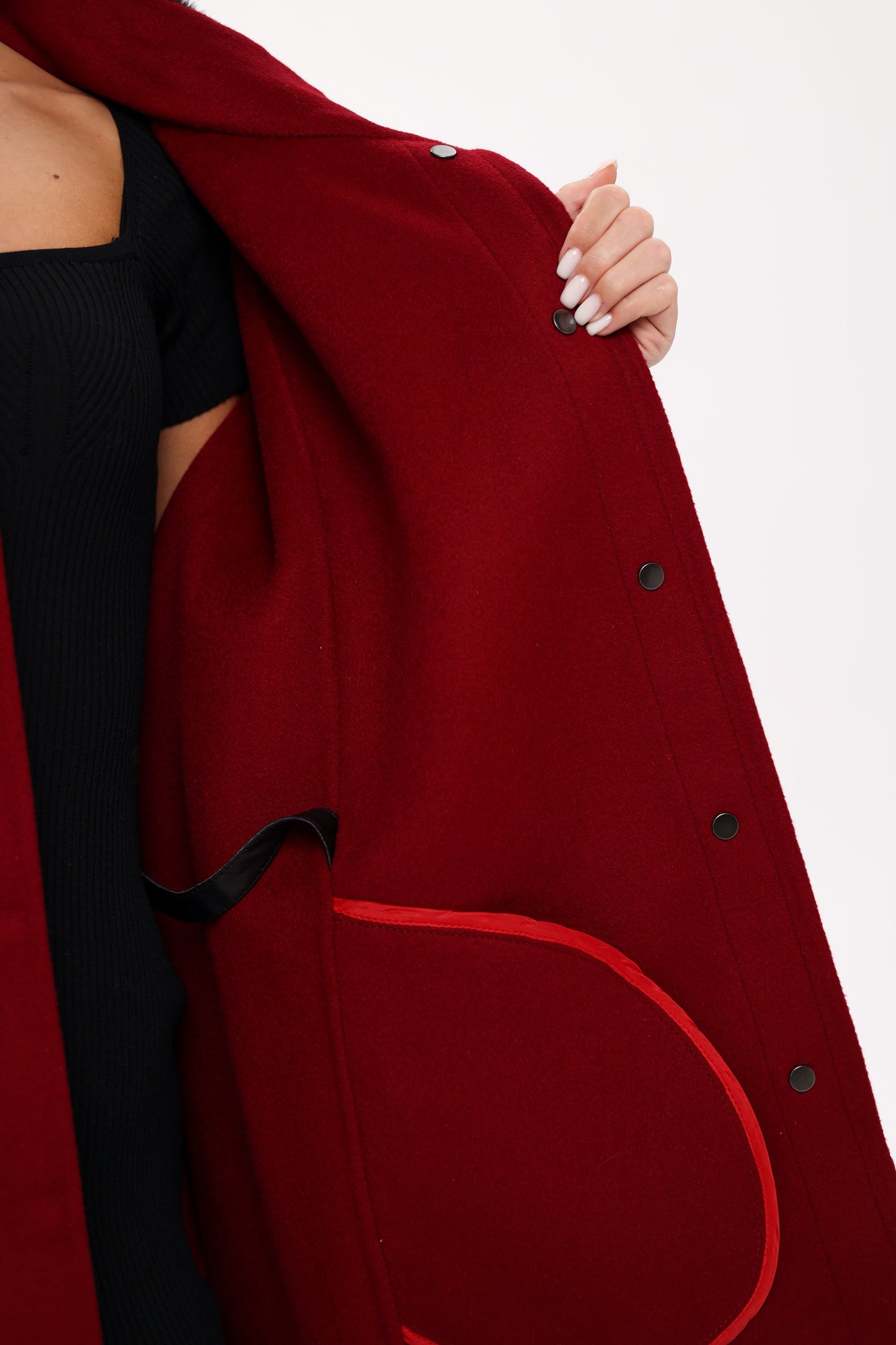 Poncho de lana de doble cara con piel de visón escandinavo auténtico