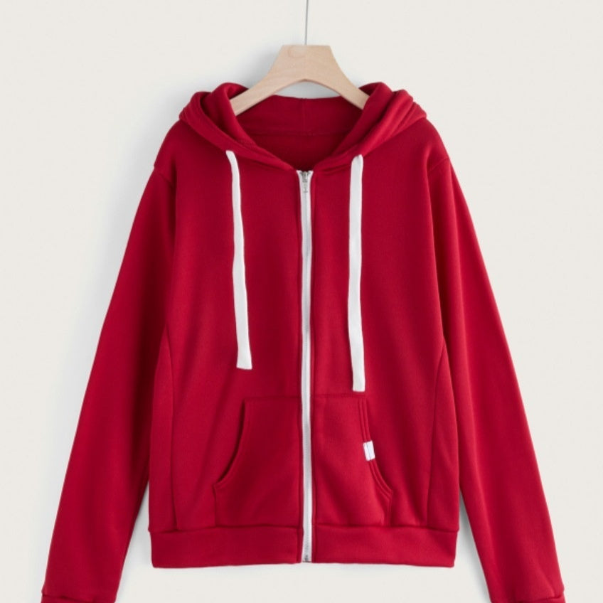 Womens Casual Sporty Cardigan With Zipper Hooded Sweatshirt