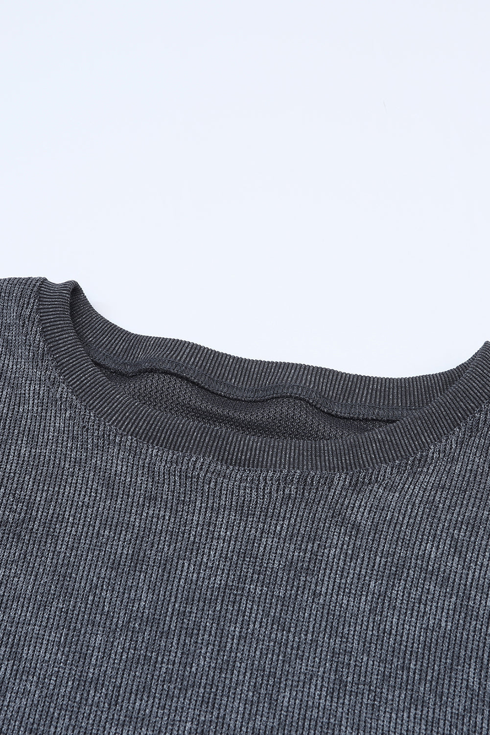 Sudadera Rosa Sólida de Punto Acanalado y Cuello Redondo