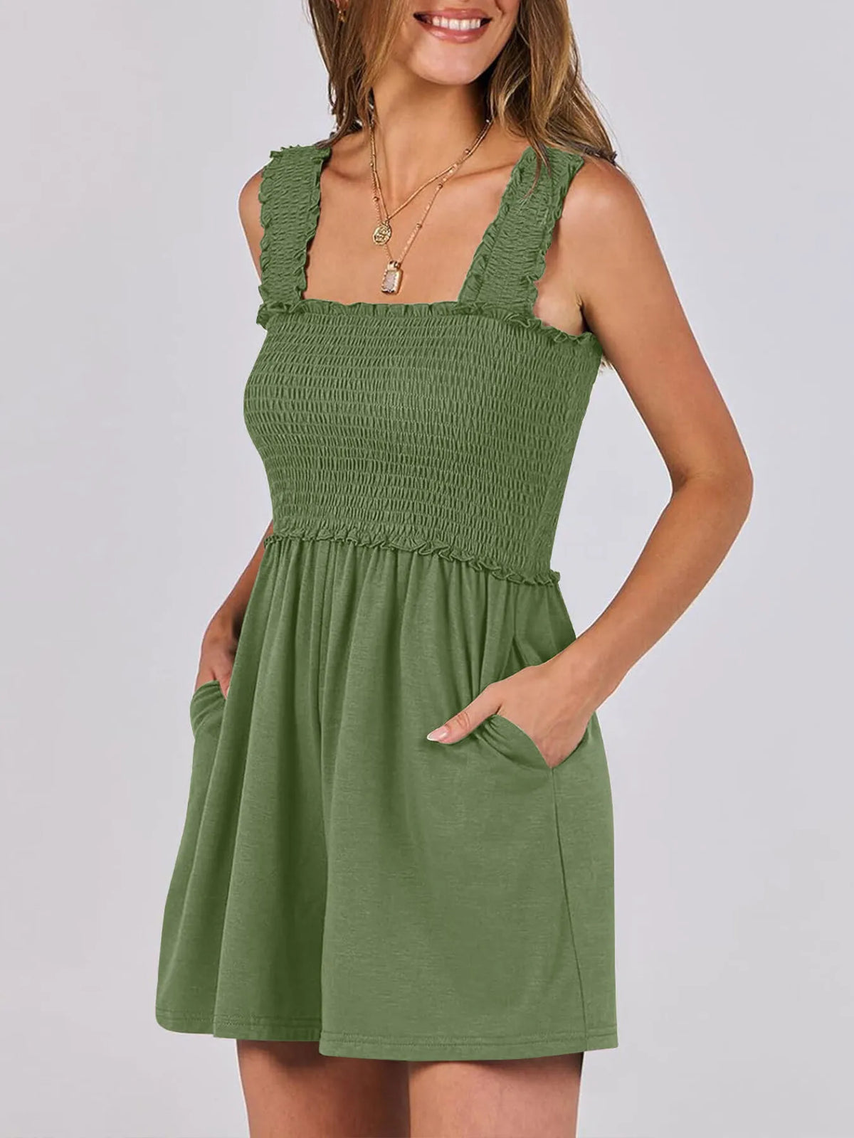 Smocked Square Neck Summer Romper
