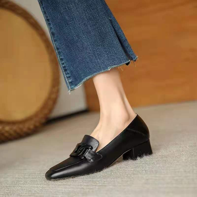 Slip-On British Metal Buckle Square-Toe Slippers