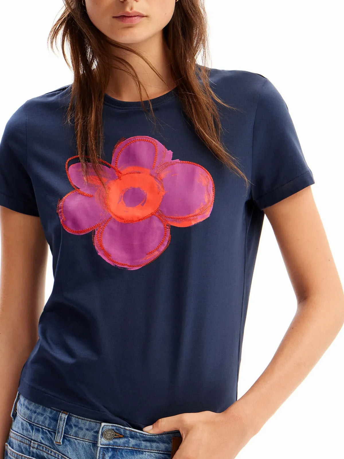 Flower Graphic Round Neck T-Shirt