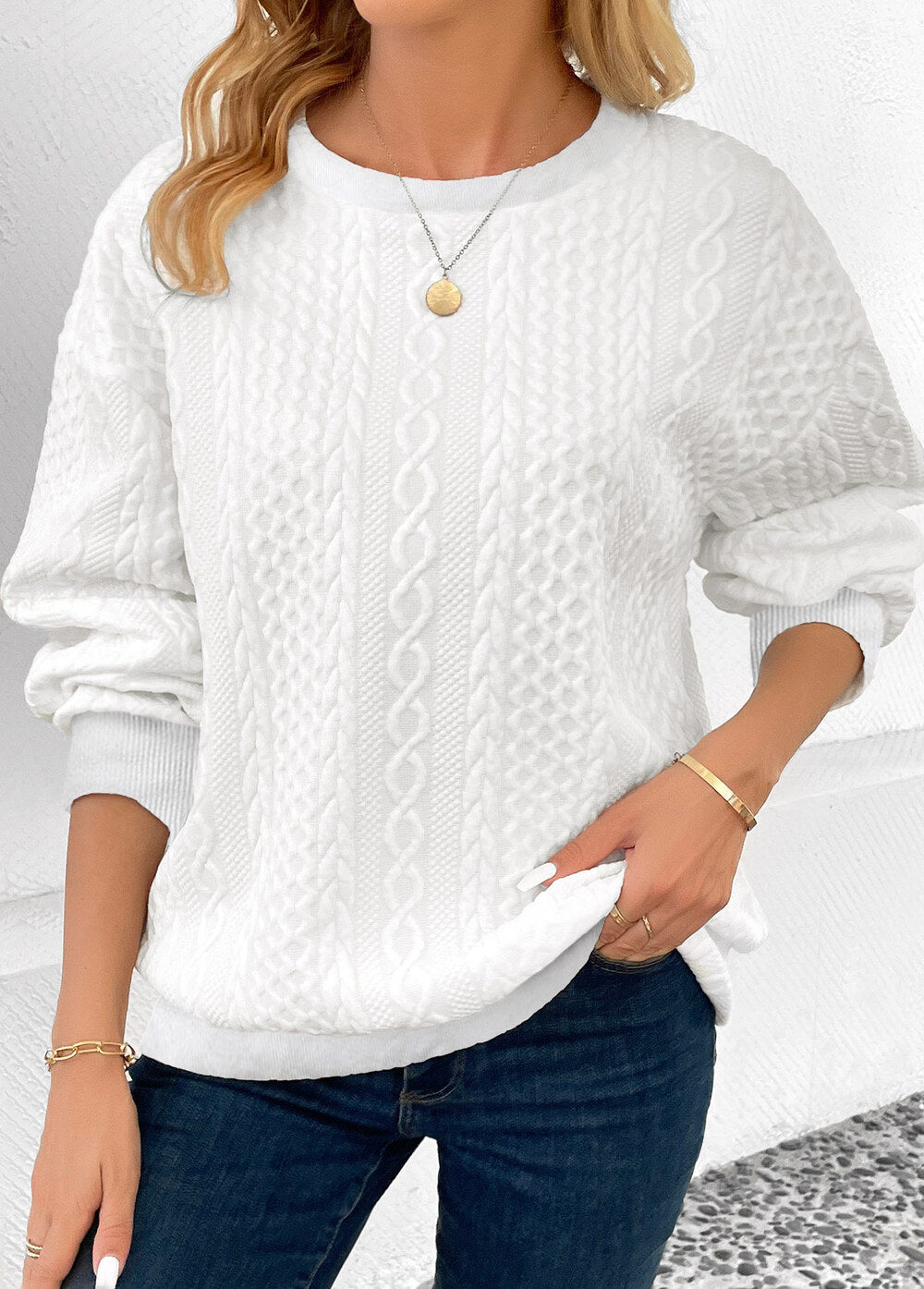 AutumnWinter Plus-Size Women's Knitted Crew-Neck Sweatshirt With Drop Shoulder Sleeves