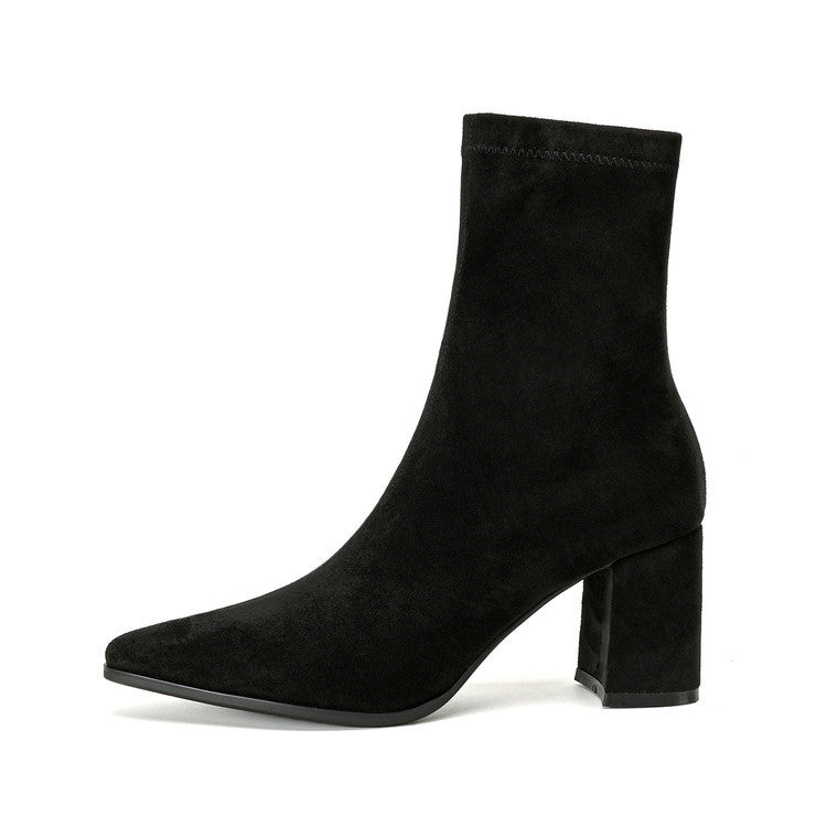 Women's High-Heel Stretch Side Zipper Block Heel Boots