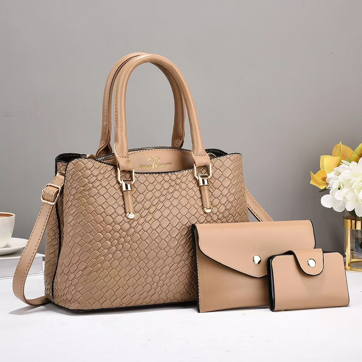 Woven Texture Three-Piece Travel Bag Set