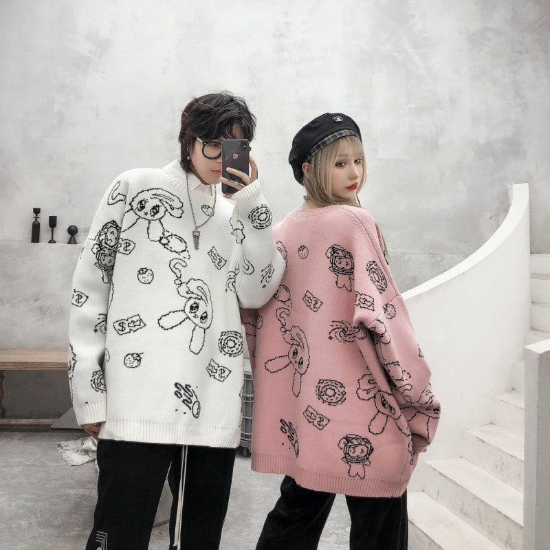 Thicken Embroidery Cartoon Cute Couple Sweater