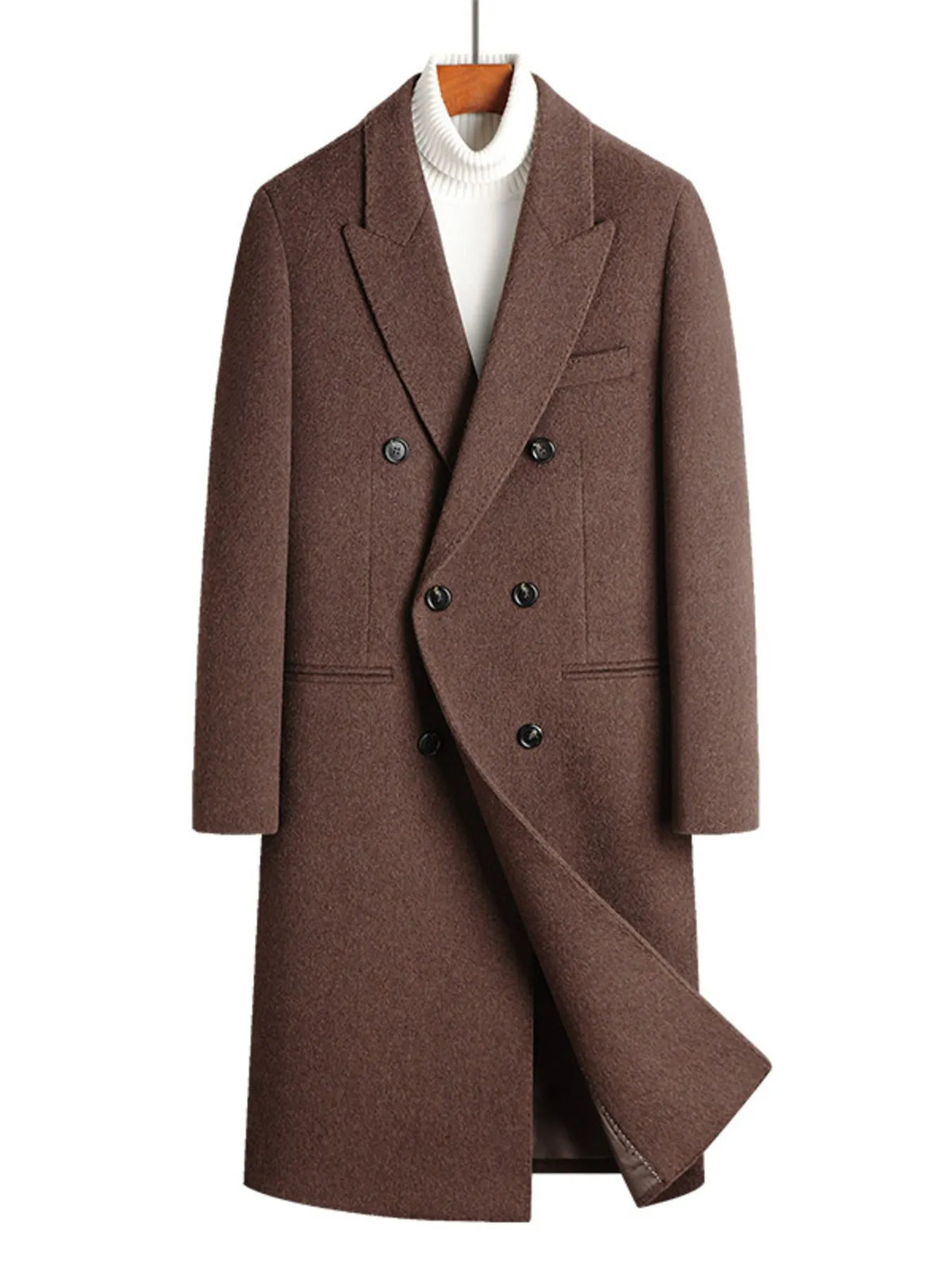 Men's Plus Size Double-Breasted Wool Overcoat