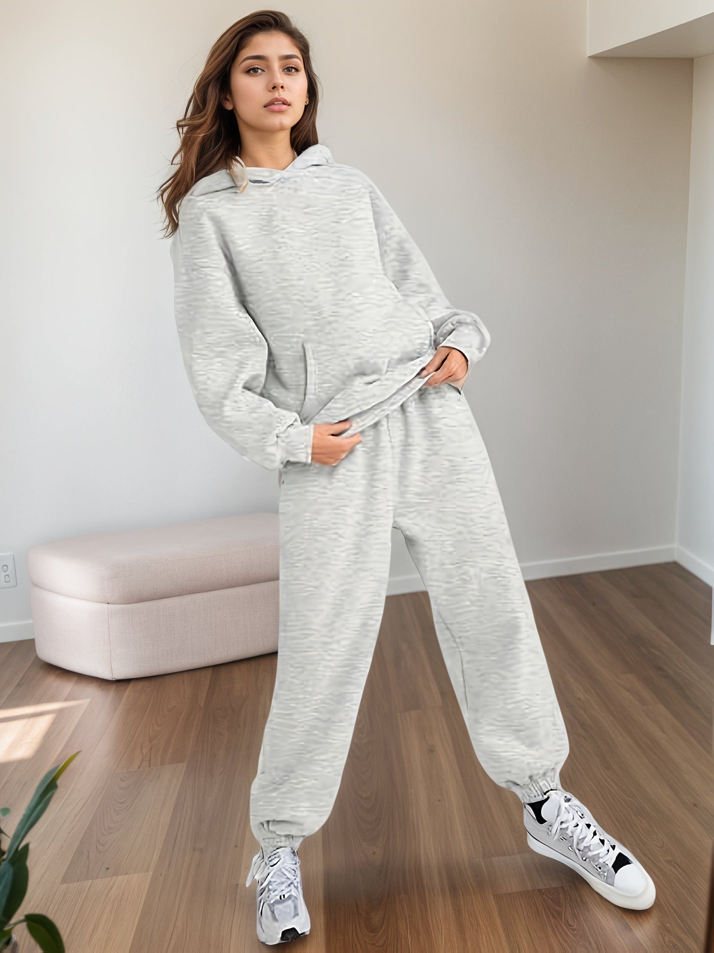 Conjunto de descanso de talla grande para mujer - Sudadera con capucha extragrande y pantalones de chándal holgados