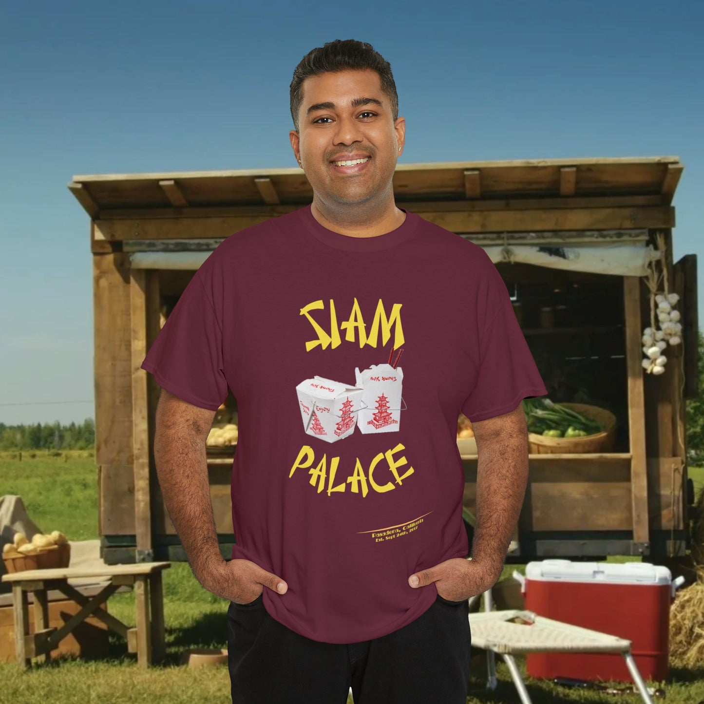 "DirkyThreadz Siam Palace T-Shirt - Bold Takeout Graphic Design in Black Cotton"